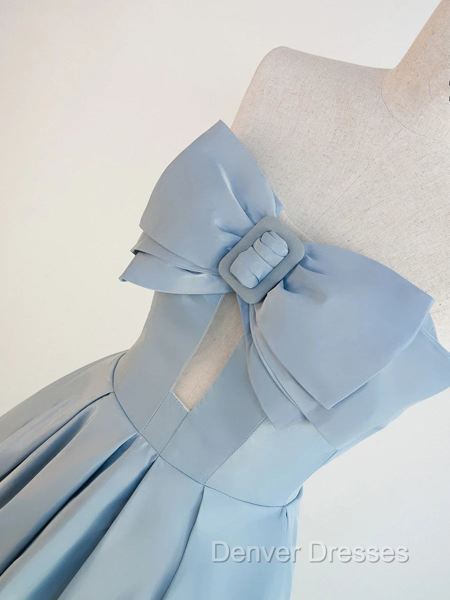 Blue Satin Long A-line Party Dress Prom Dress Blue Floor Length Evening Dress prom Dress shops