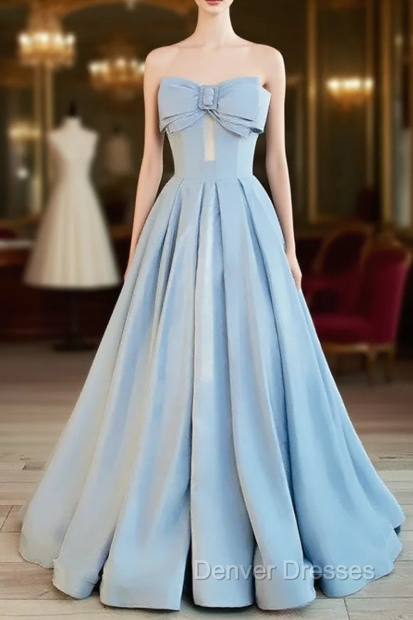 Blue Satin Long A-line Party Dress Prom Dress Blue Floor Length Evening Dress prom Dress shops Main image