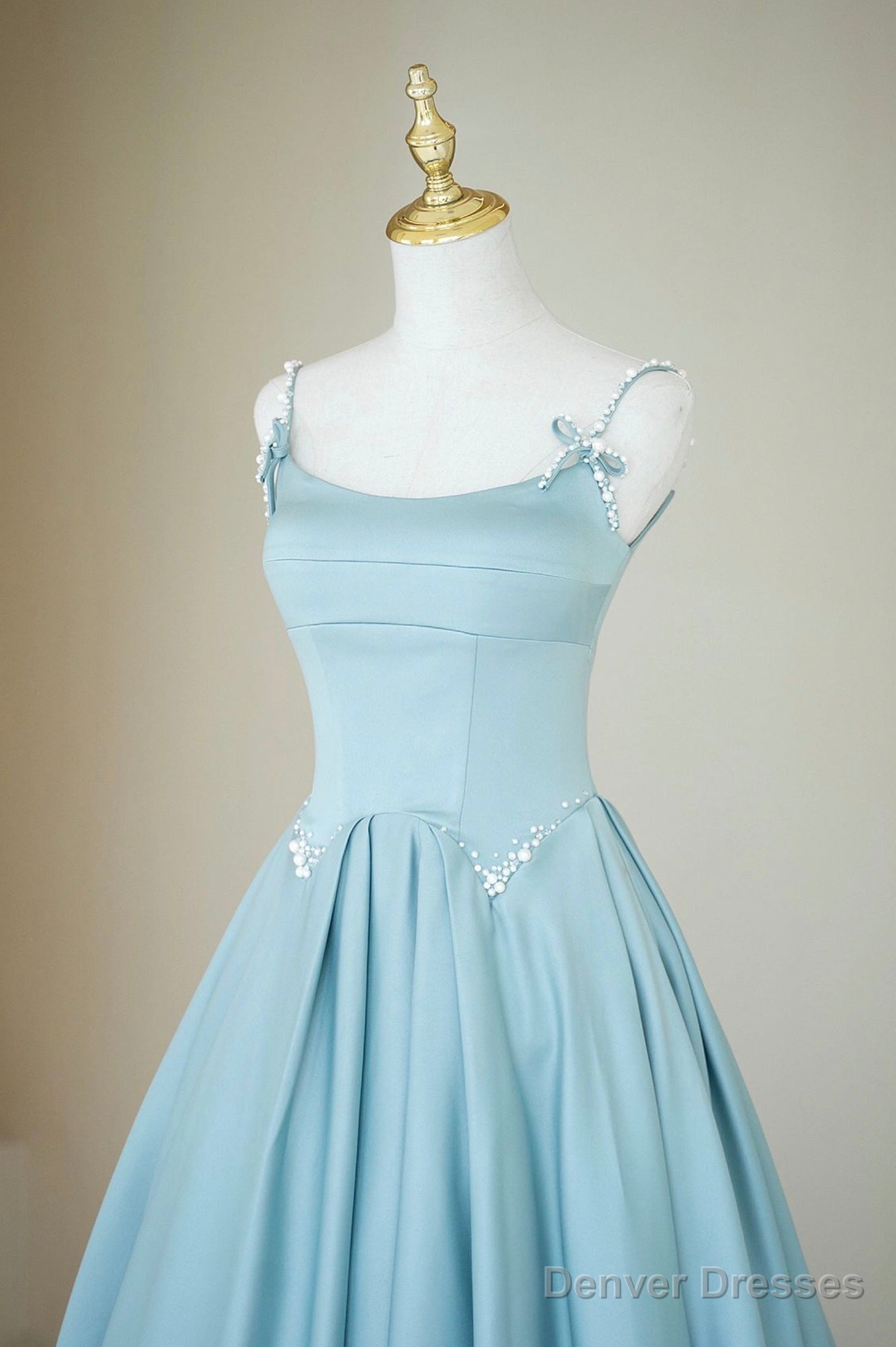 Blue Satin Long A-Line Prom Dress, Beautiful Spaghetti Straps Evening Dress Secondary image
