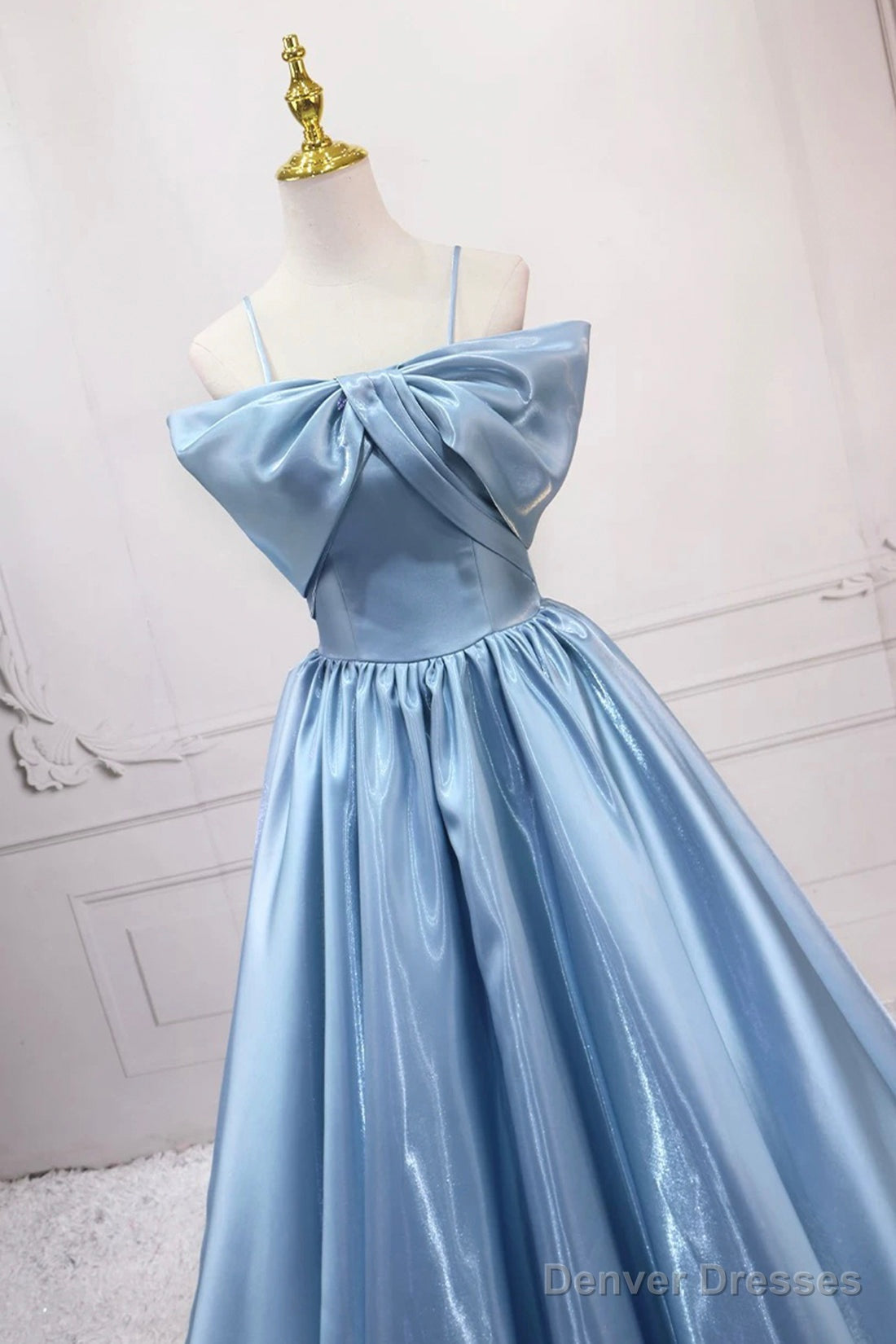 Blue Satin Long A-Line Prom Dress, Blue Spaghetti Strap Evening Party  Dress Secondary image