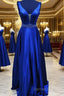 Blue Satin Long A Line Prom Dress Evening Dress
