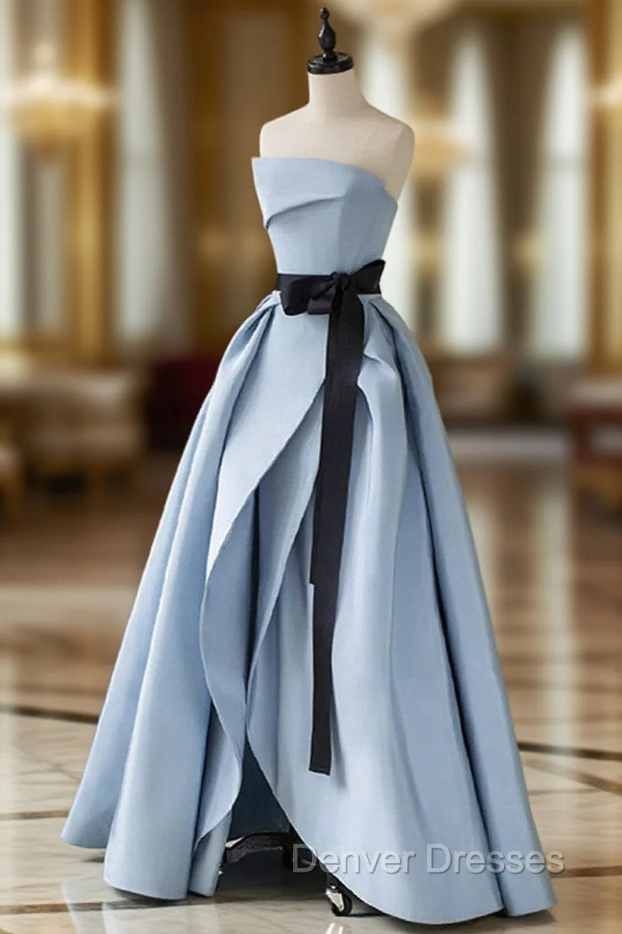 Blue Satin Long Party Dress Evening Dress, Blue Satin Prom Dress