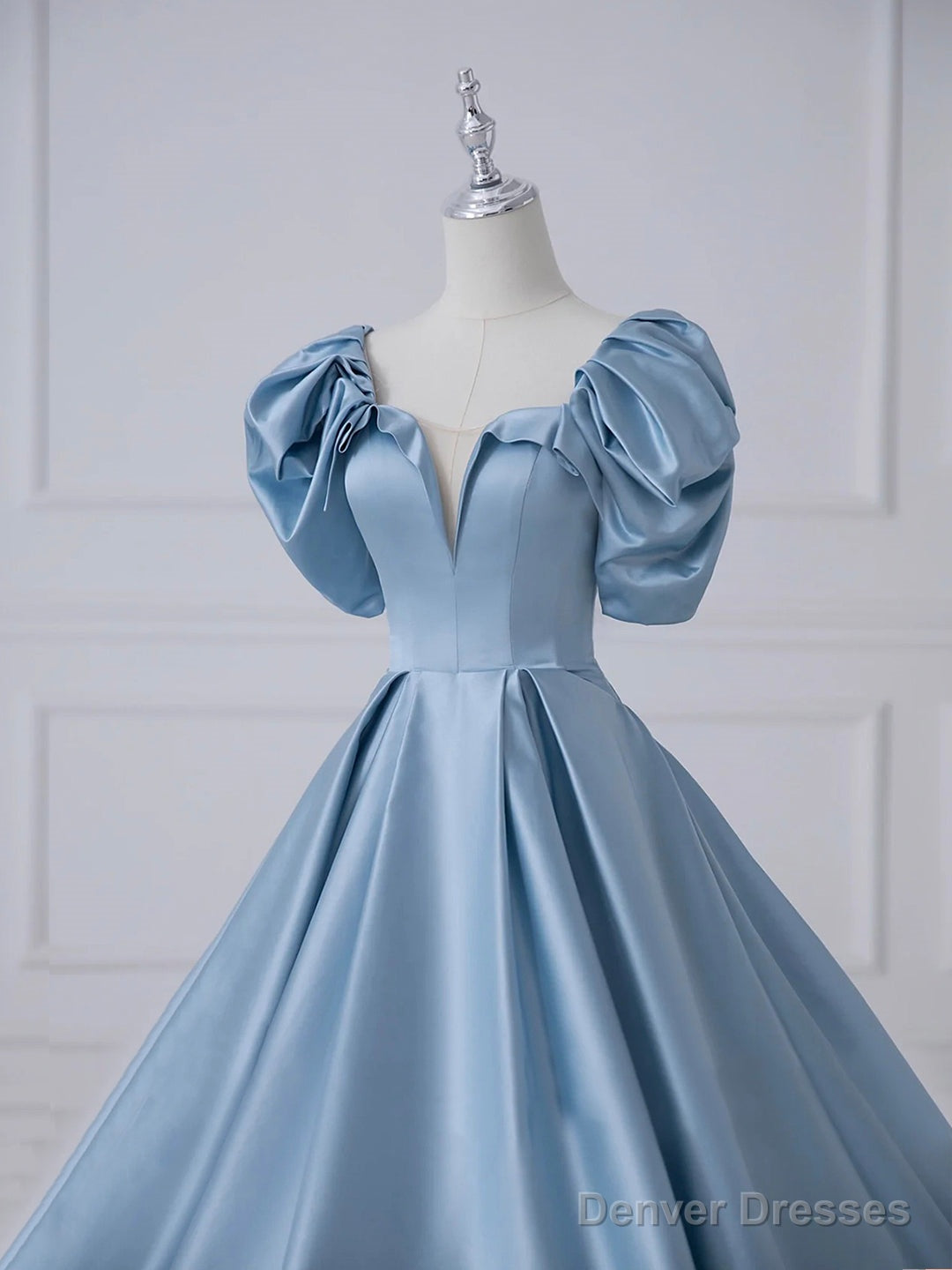 Blue Satin Long Prom Dress, Beautiful A-Line Short Sleeve Evening Party Dress Secondary image