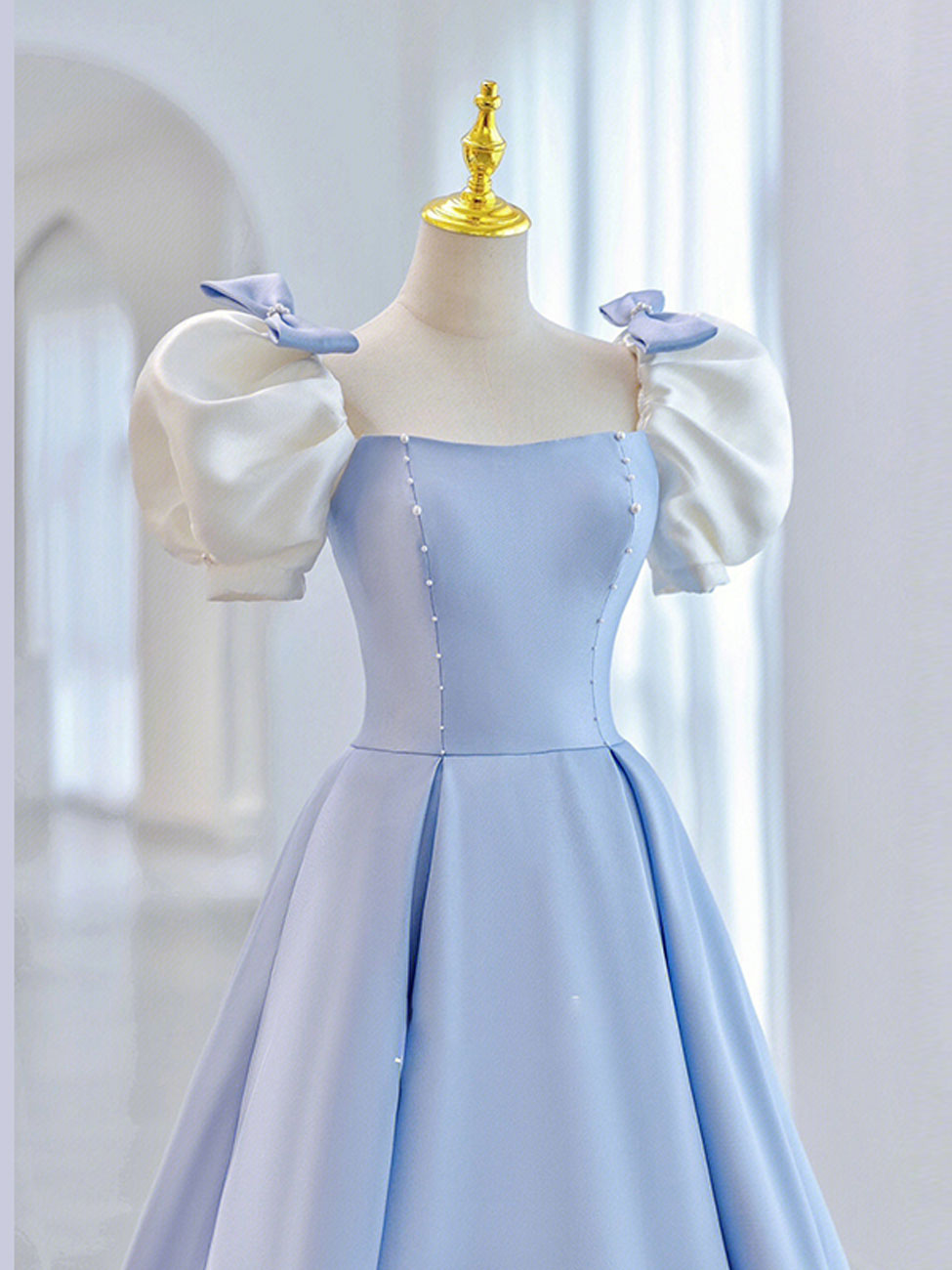 Blue Satin Long Prom Dress, Blue Formal Evening Dress Secondary image