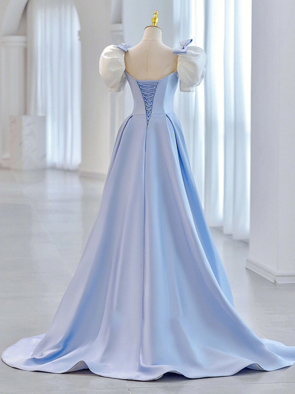 Blue Satin Long Prom Dress, Blue Formal Evening Dress