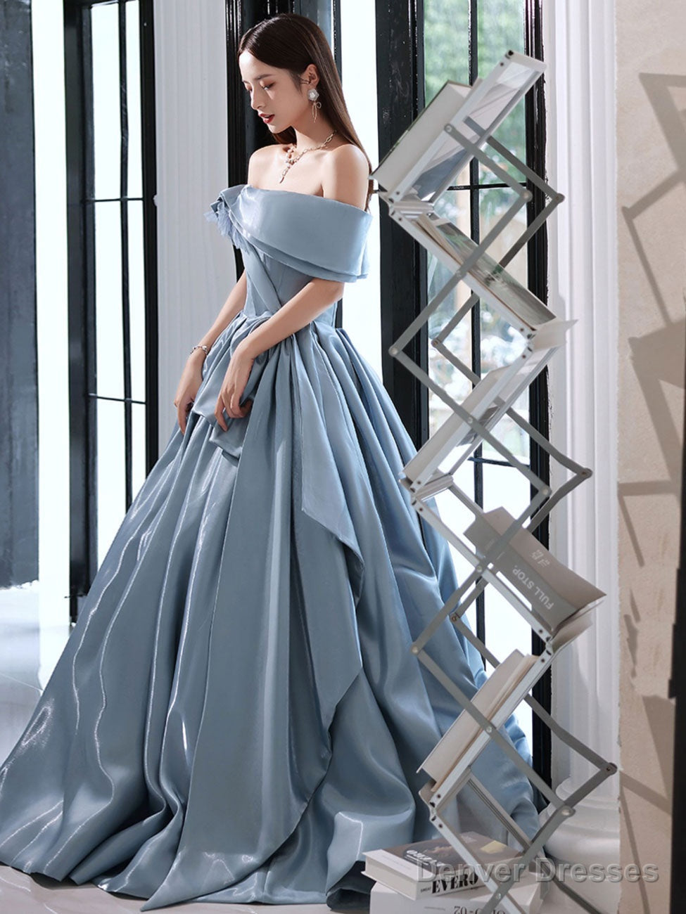 Blue  Satin Long Prom Dress, Blue Formal Evening Dresses Secondary image