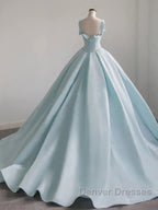 Blue Satin Long Prom Dress, Blue Satin Formal Dress