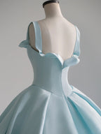 Blue Satin Long Prom Dress, Blue Sweet 16 Dress
