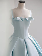 Blue Satin Long Prom Dress, Blue Sweet 16 Dress