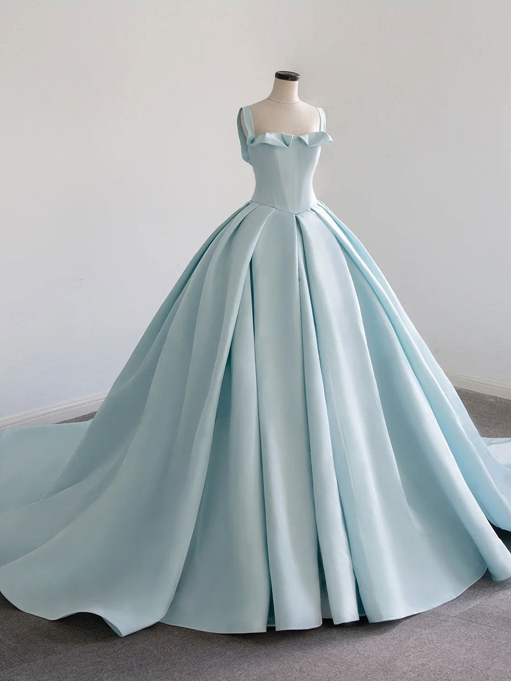 Blue Satin Long Prom Dress, Blue Sweet 16 Dress Main image