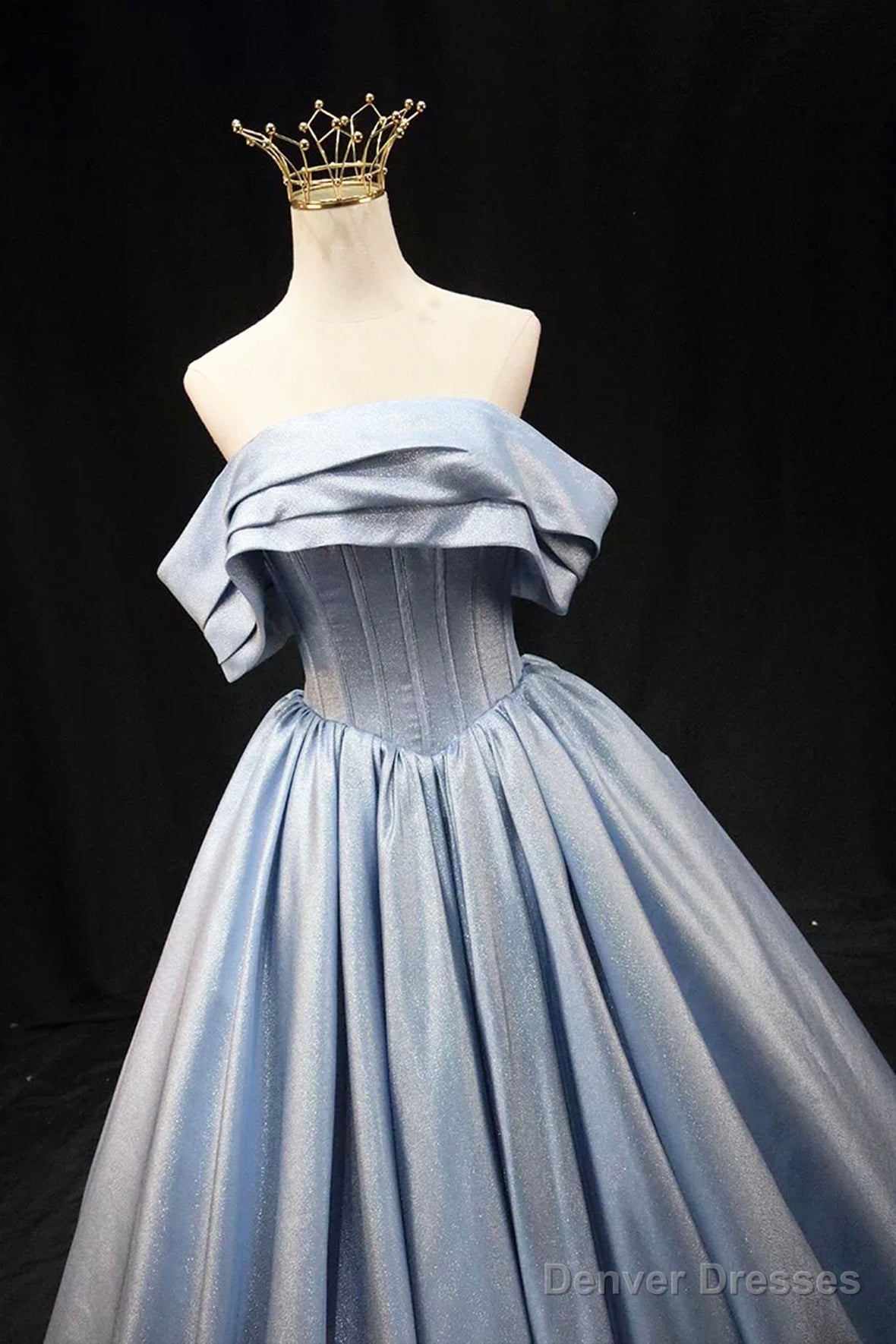 Blue Satin Long Prom Dress, Elegant Off The Shoulder Evening Party Dress Secondary image