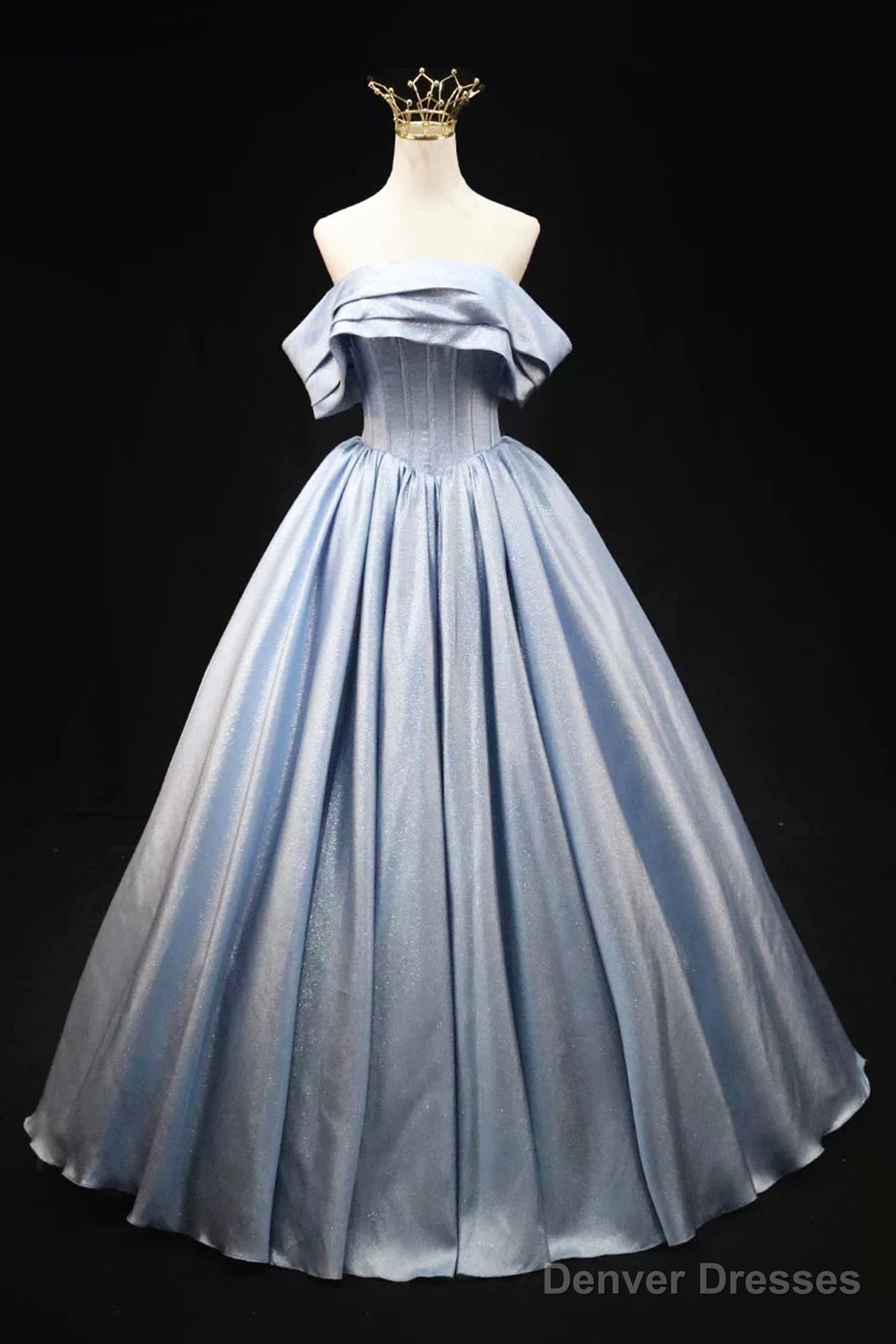 Blue Satin Long Prom Dress, Elegant Off The Shoulder Evening Party Dress Main image