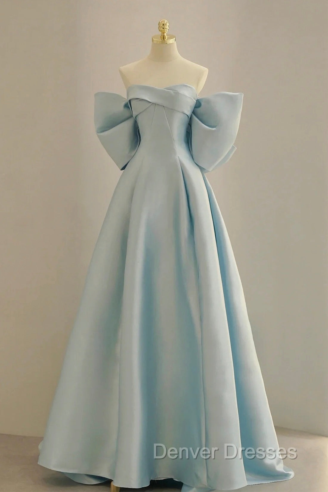 Blue Satin Long Prom Dress with Big Bow, Blue A-Line Evening Party Dress Secondary image