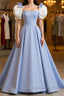 Blue Satin Long Prom Dress, Blue Formal Graduation Dress