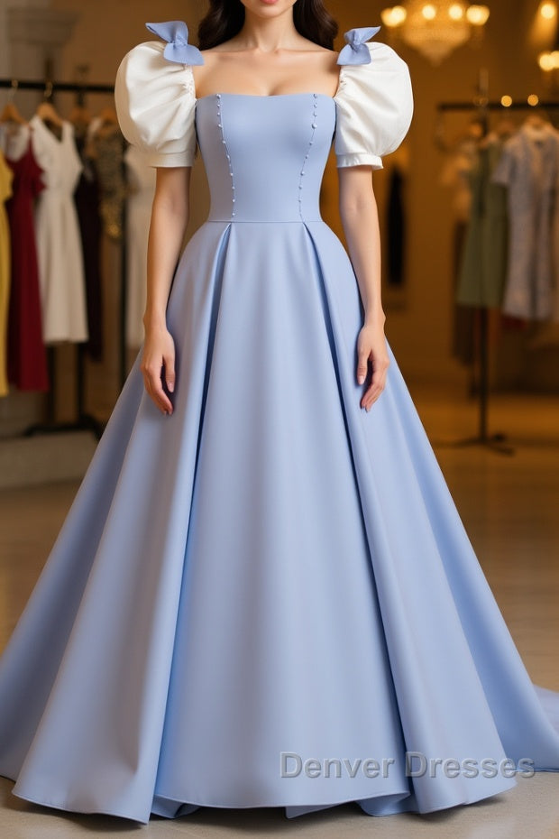 Blue Satin Long Prom Dress, Blue Formal Graduation Dress Main image