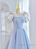 Blue Satin Long Prom Dress, Blue Formal Graduation Dress