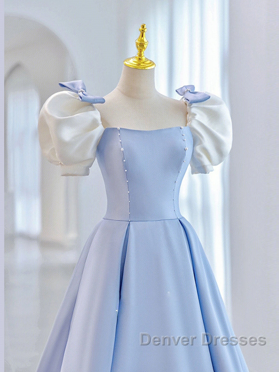 Blue Satin Long Prom Dress, Blue Formal Graduation Dress