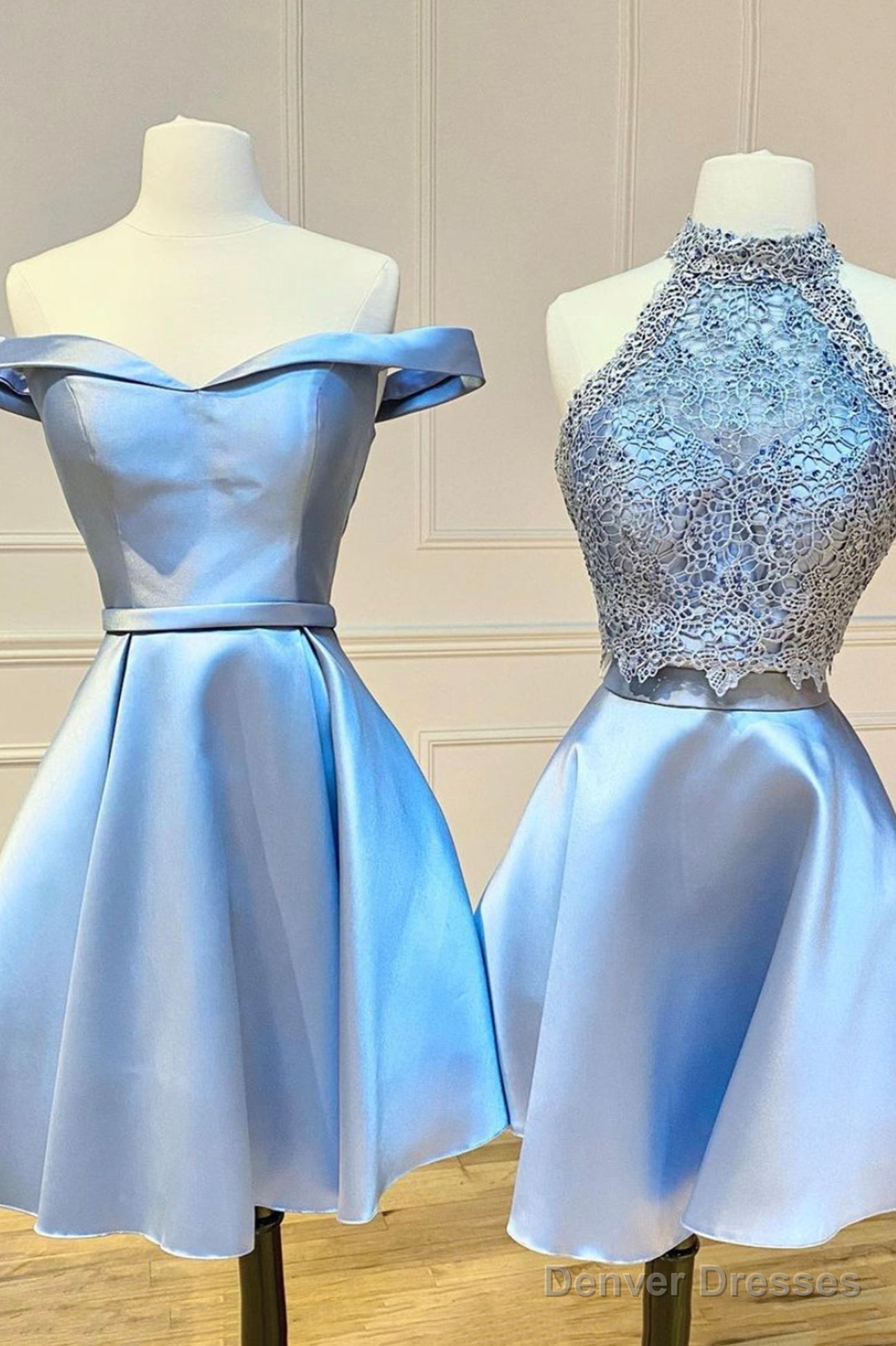 Blue Satin Short Prom Dresses, A-Line Homecoming Dresses Main image