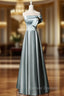 Blue Satin Strapless Prom Dress