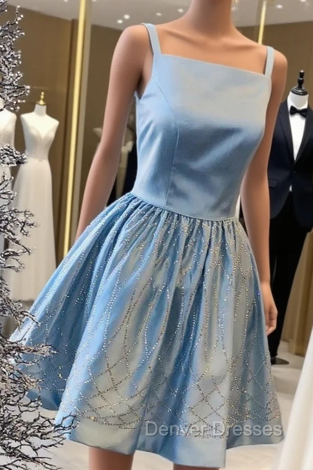 Blue Satin Straps Beading Homecmoing Dress Main image