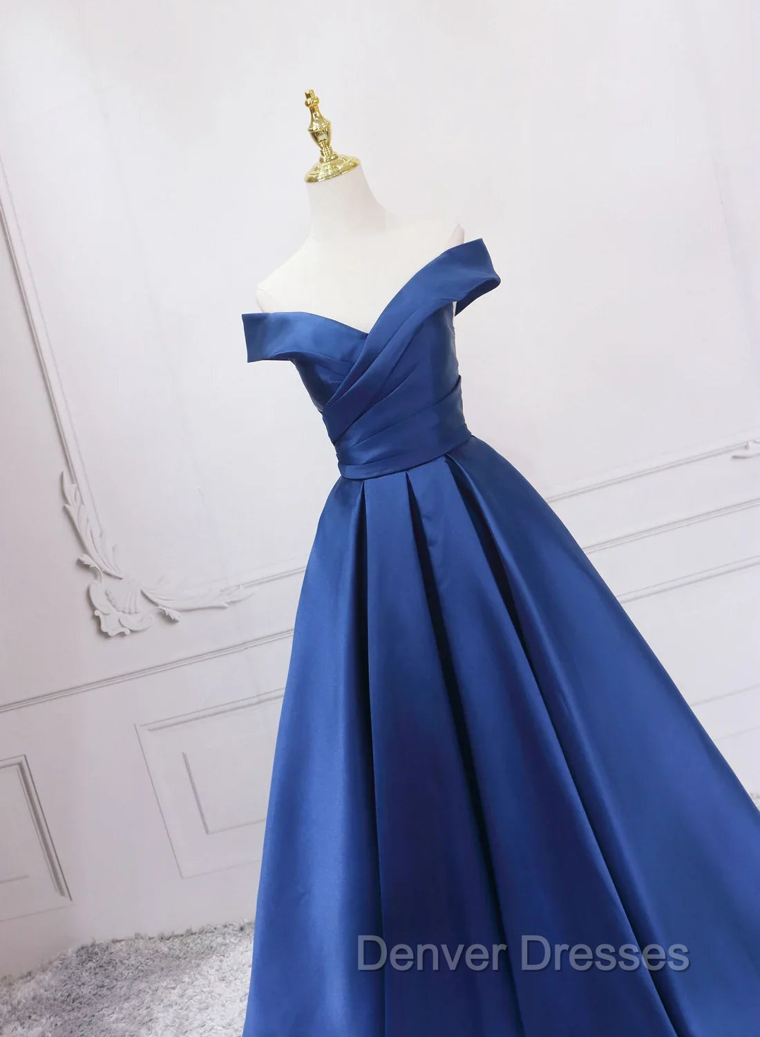Blue Satin Sweetheart Long Wedding Party Dress Blue Formal Dress prom Dress shops Secondary image