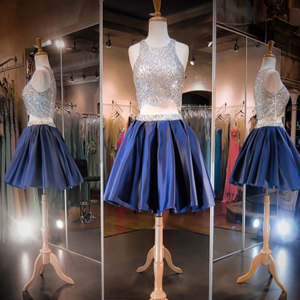 Blue sequin two pieces sparkly off shoulder sexy homecoming prom dress Secondary image