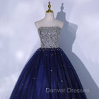Blue Sequins and Beaded Ball Gown Tulle Lace-up Formal Dress,Blue Evening Dress Party Dress