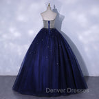 Blue Sequins and Beaded Ball Gown Tulle Lace-up Formal Dress,Blue Evening Dress Party Dress