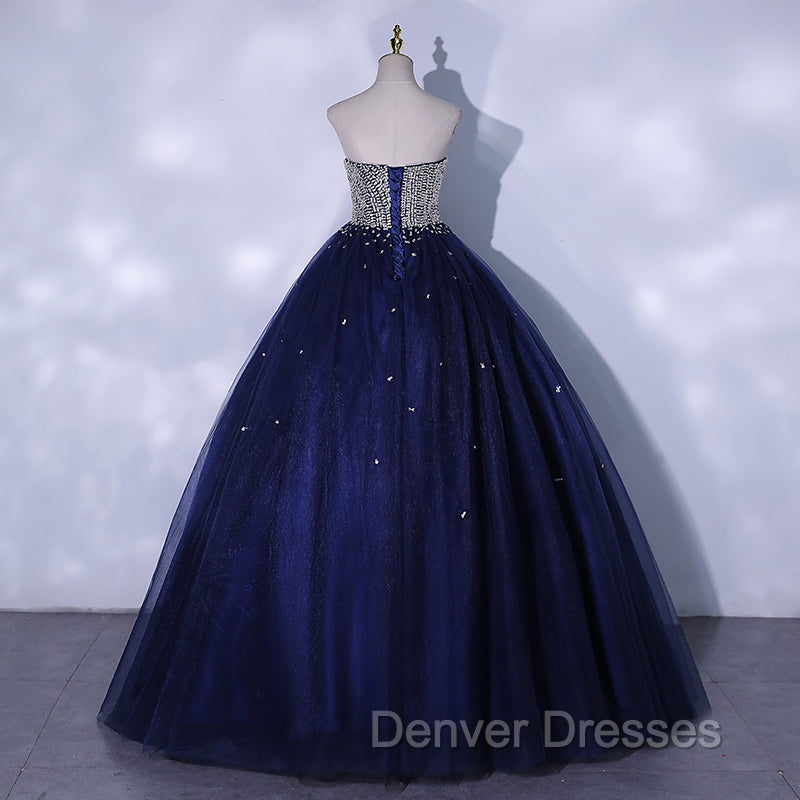 Blue Sequins and Beaded Ball Gown Tulle Lace-up Formal Dress,Blue Evening Dress Party Dress