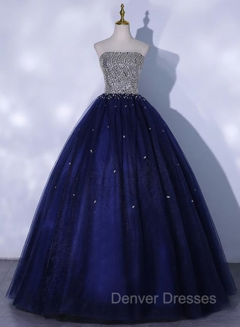 Blue Sequins and Beaded Ball Gown Tulle Lace-up Formal Dress,Blue Evening Dress Party Dress