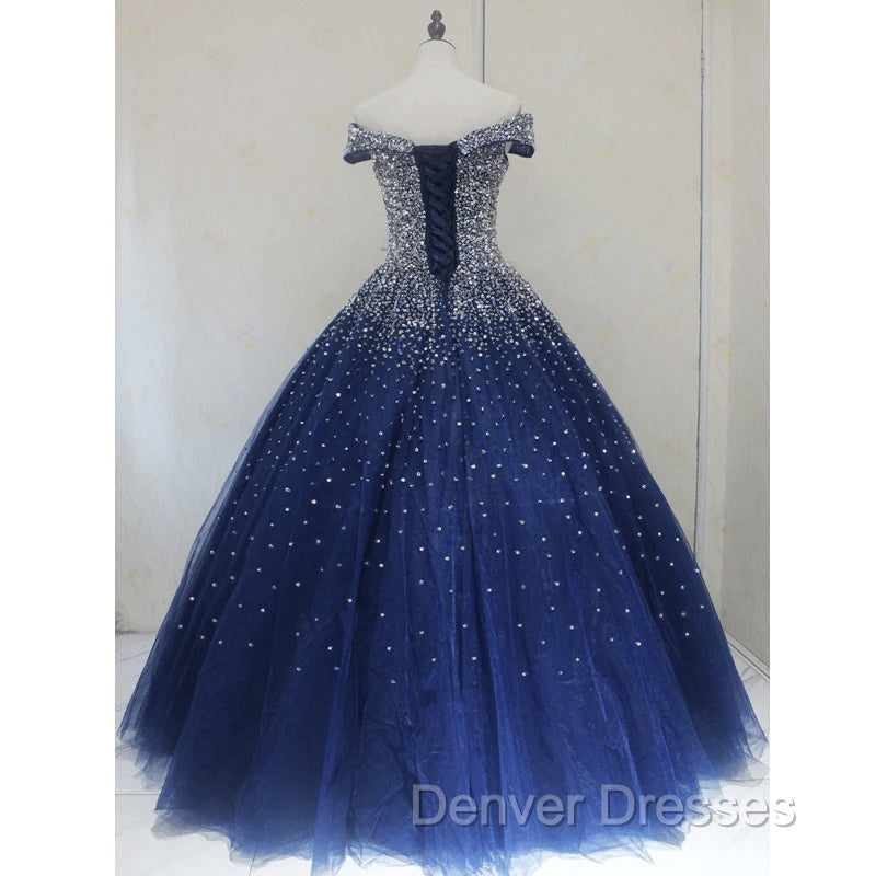 Blue Sequins Ball Gown Off Shoulder Party Dress Blue Sweet 16 Gown prom Dress shops