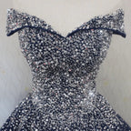 Blue Sequins Ball Gown Off Shoulder Party Dress Blue Sweet 16 Gown prom Dress shops