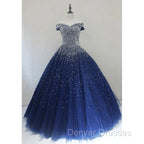 Blue Sequins Ball Gown Off Shoulder Party Dress Blue Sweet 16 Gown prom Dress shops