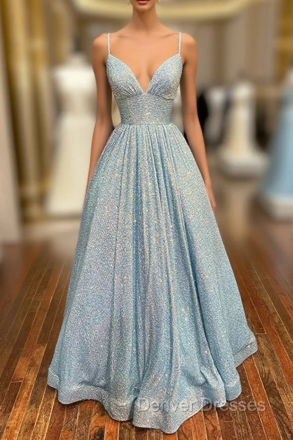 Blue Sequins Long Prom Dress Blue Evening Dress Main image