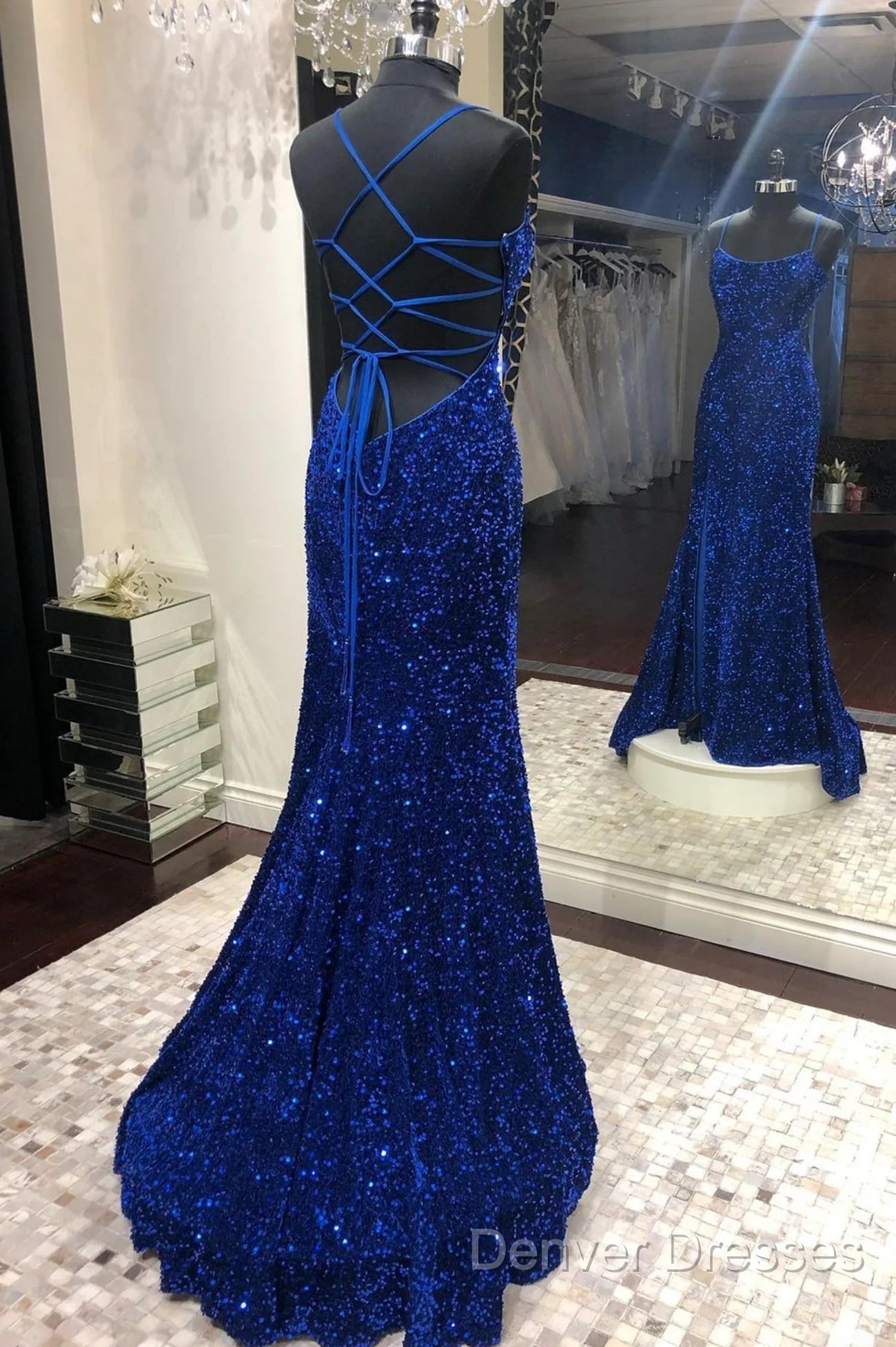 Blue Sequins Long Prom Dress Mermaid Evening Dress Secondary image