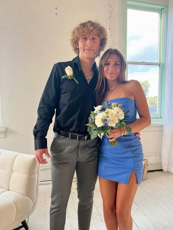 Blue Sheath Homecoming Dress Short Prom Dress