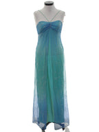Blue Shiny Fashion Gradient Spray Gold Retro Elegant Sling Long Tulle Ball Gown Evening Dress Party Dress