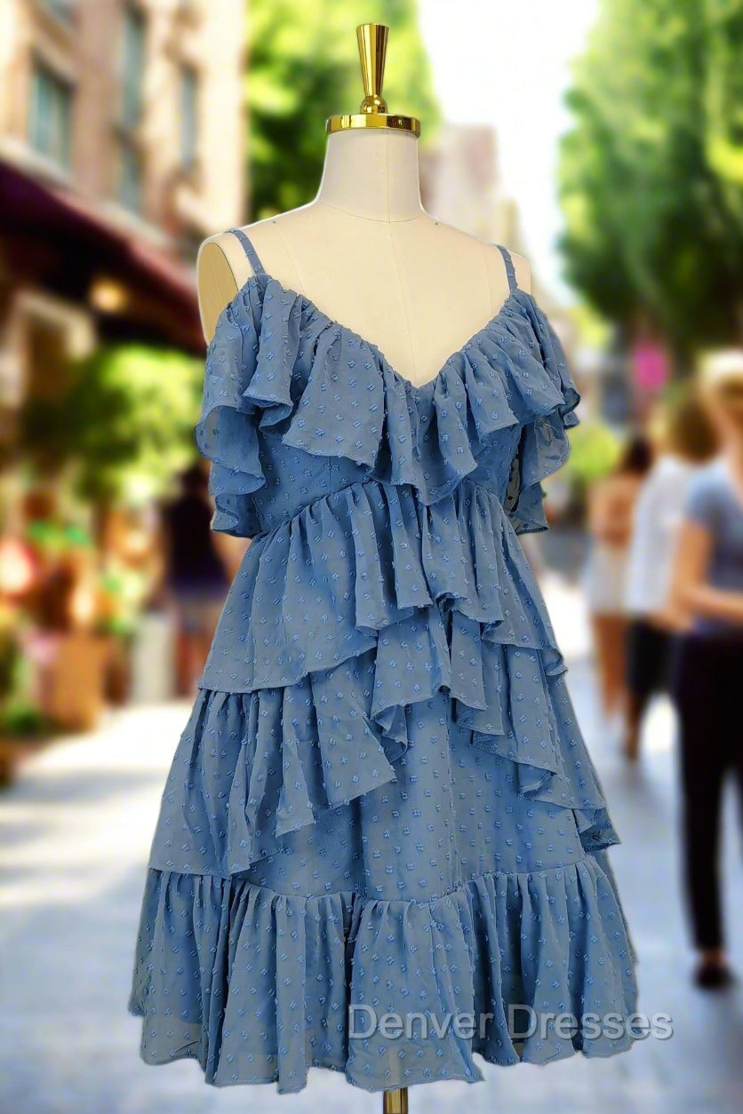 Blue Short Prom Dress A-line V Neck Lovely Homecoming Dress