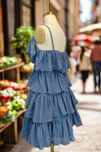 Blue Short Prom Dress A-line V Neck Lovely Homecoming Dress