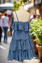 Blue Short Prom Dress A-line V Neck Lovely Homecoming Dress