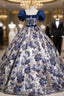 Blue Short Sleeve Square Quinceanera Dress