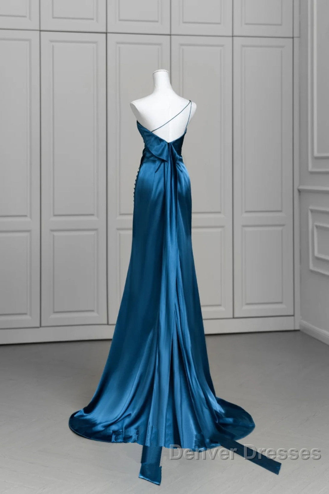 Blue Soft Satin Long Prom Dress With Leg Slit, Blue Evening Dress Formal Dress Secondary image