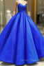 Blue Spaghetti Satin Long Formal Dress, A-Line Evening Party Gown