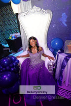 Blue Sparkle Off Shoulder Ball Party Dress , Handmade Beaded Party Dress