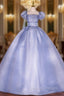 Blue Square Puff Sleeve Quinceanera Dress