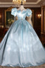 Blue Square Puff Sleeve Square Quinceanera Dress