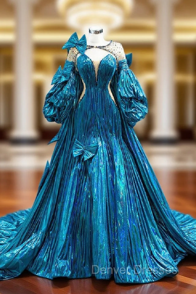 Blue Strapless Pleats Prom Dress With Shawl Main image