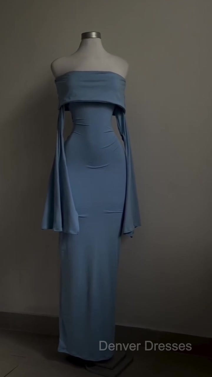 Blue Strapless Prom Dress Long Sleeve Bodycon Party Dress Secondary image
