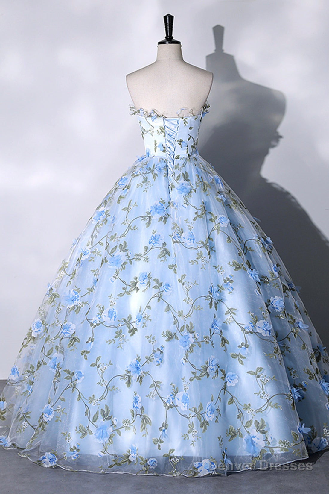 Blue Strapless Tulle Long Prom Dress, Blue A-Line Evening Party Gown Main image