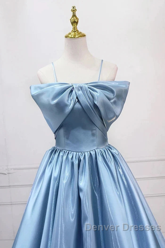 Blue Sweet A-Line Spaghetti Strap Satin Long Prom Dress Evening Party Dress Secondary image